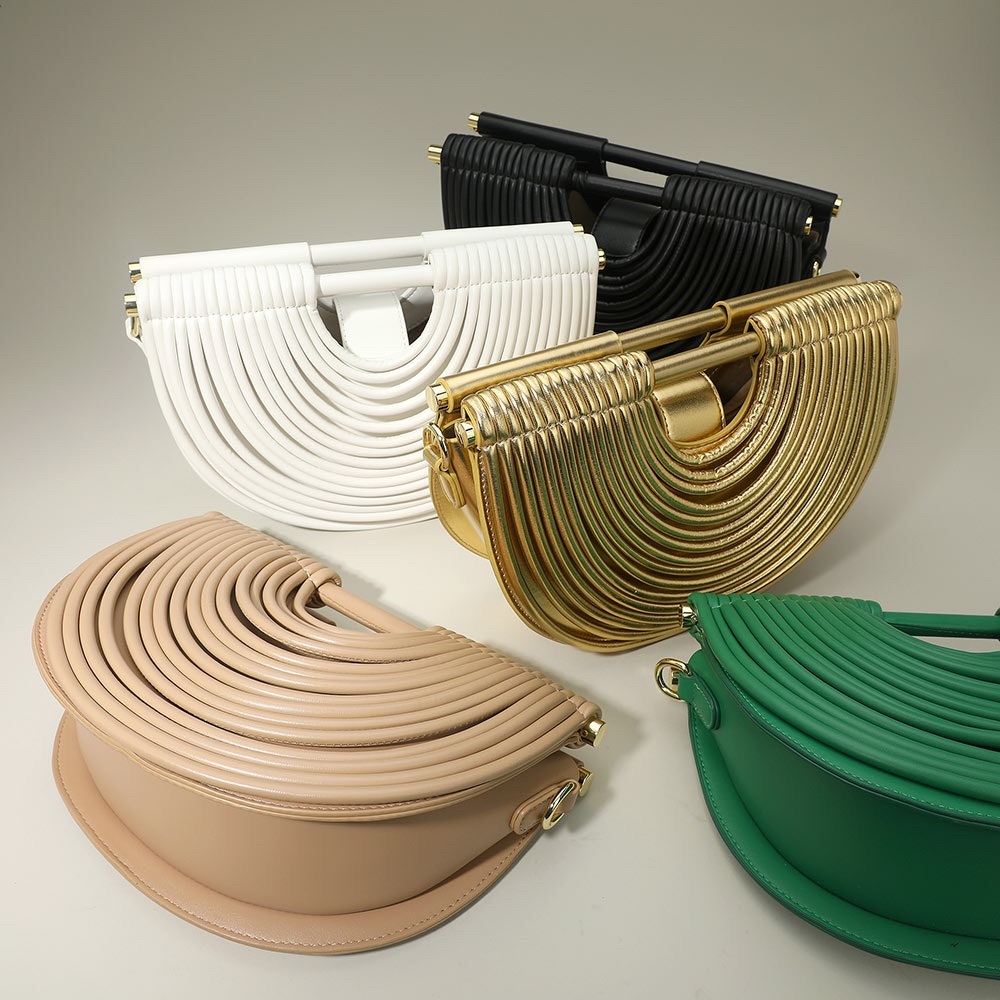 Vegan Leather Unique Half Moon Structured Handbag Crossbody Bag